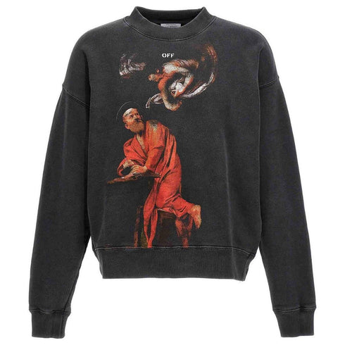 Off White St Matthew Design Skate Fit Washed Black Sweatshirt